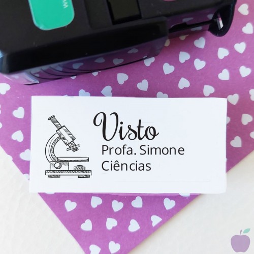  CARIMBO PARA PROFESSOR DE CIÊNCIAS  – VISTO COMMICROSCÓPIO- NOME PERSONALIZADO 1,8cm x 4,7cm