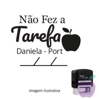 Carimbo para Professor – VISTO "NÃO FEZ A TAREFA" COM ÍCONE MAÇÃ 3cm x 3cm