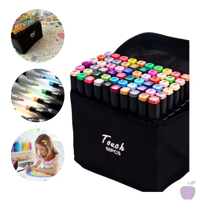 Canetas Touch Marcador Permanente Ponta Dupla 60 Cores - Caneta para  colorir desenhos profissionais ou amadores