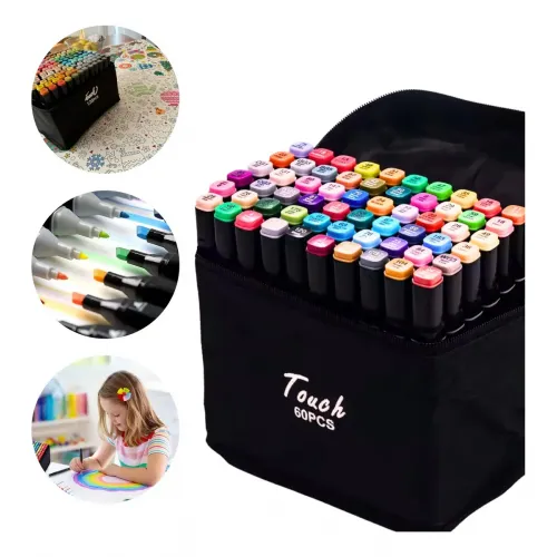 Canetas Touch Marcador Permanente Ponta Dupla 60 Cores - Caneta para  colorir desenhos profissionais ou amadores